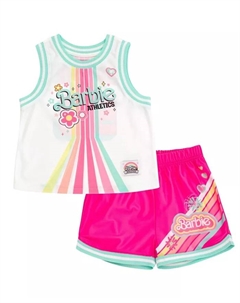 Детский спортивный комплект для девочек: майка-борцовка и шорты, белый Barbie