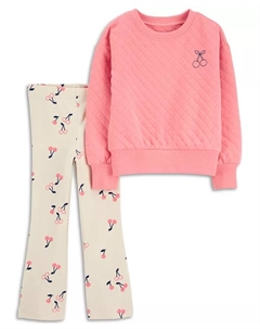 Детский комплект для девочек: свитер с вишнями и леггинсы-клеш, 2 предмета, розовый Carter`s
