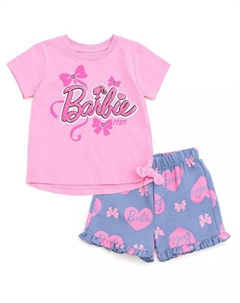Детский комплект: футболка с пеплумом и шорты для девочек, розовый Barbie