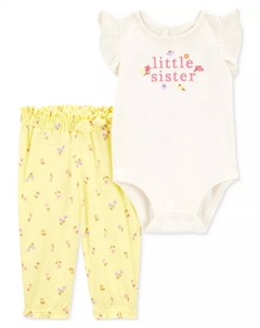 Детский хлопковый комплект для девочек "Little Sister", боди и трусики, 2 предмета, желтый Carter`s