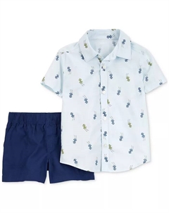 Детский хлопковый комплект для мальчиков с принтом гоночных машин: рубашка на пуговицах и шорты, 2 предмета, синий Carter`s