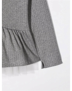 Топ в тонкую полоску со вставками из тюля, серый Il gufo