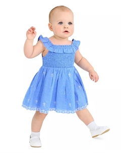 Платье для девочек с вышивкой и ажурной вставкой Baby Girls Smocked Eyelet Dress, синий Rare editions