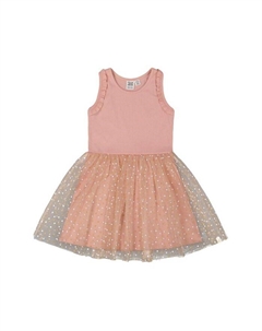 Платье для девочек из двух материалов с принтом в горошек на сетчатой юбке, утепленное - для старших детей, розовый Deux par deux