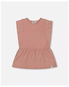 Туника для девочки Toddler Girls Crinkle Jersey Tunic With Embroidery Dark Old Pink - Toddler|Child из жатого джерси с вышивкой, цвет темный старый розовый Deux par deux