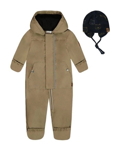 Унисекс комбинезон межсезонный с принтованной шапочкой - Baby, коричневый/бежевый Deux par deux