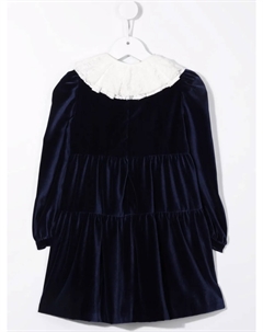 Бархатное платье с оборками на воротнике, синий Il gufo