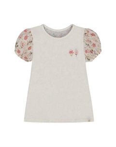 Детская биматериальная блузка из органического хлопка с пышными рукавами - для девочек старшего возраста, белый Deux par deux