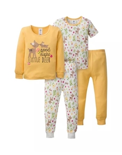 Пижама для девочек из хлопка, 4 предмета, облегающая, желтый Gerber