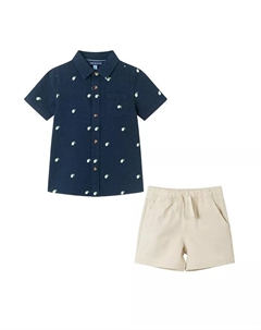 Комплект для мальчика Toddler/Child: рубашка на пуговицах и шорты из сине-зеленой ткани в полоску, синий Andy & evan