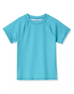 Женский тонкий короткий рукав круглый вырез купальный рашгард, синий Lands' end