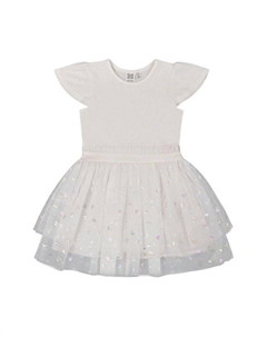 Платье для девочек из двух материалов с юбкой в блестящие сердечки - для малышей, белый Deux par deux