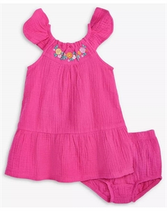 Комплект для девочек: платье и шортики из хлопкового трикотажа и марли, 2 предмета, розовый First impressions