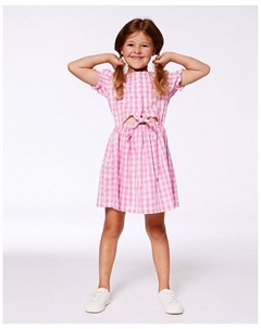 Платье для девочки с пышными рукавами и поясом - подростковый размер, розовый Deux par deux