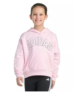 Беспокровный флисовый худи с длинным рукавом и принтом для девочек постарше, розовый Adidas
