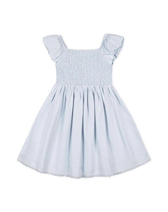 Детское платье для особых случаев с короткими рукавами и сборкой из органического сатина - для малышек и девочек постарше, синий Hope & henry