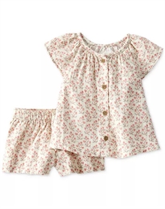 Комплект для девочек из 2 предметов: топ и шорты из органического хлопкового газа с цветочным принтом, коричневый/бежевый Carter`s