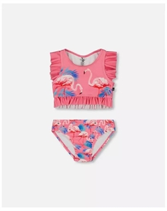 Детский купальный комплект с принтом "девочка" и рюшами в цветах Candy Pink и Pink Flamingo - для малышей/детей, розовый Deux par deux