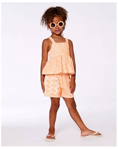 Комплект для девочек постарше: майка и шорты из махровой ткани с принтом, ярко-оранжевый и белый Deux par deux