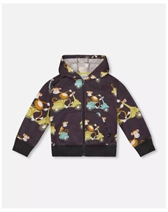 Детский худи с капюшоном и молнией, мальчики, принт Monkey On Navy Moped, из френч-терри, синий Deux par deux