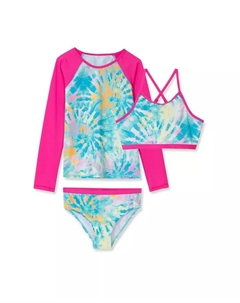 Детский купальный комплект с рашгардом, устойчивым к хлору, для девочек, розовый Lands' end
