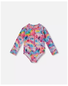 Рашгард с длинным рукавом для девочек с принтом «Бабочки на разноцветном фоне» - для малышей|ребенка, мультиколор Deux par deux