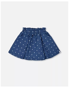 Юбка-шорты Big Girls Printed Chambray в голубом цвете с белыми сердечками, синий Deux par deux