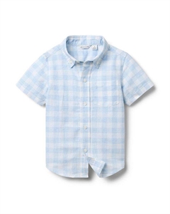 Мальчиковая рубашка из льна и хлопка в клетку - для малышей и детей постарше, синий Janie and jack