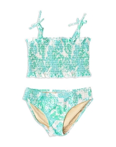 Детский 2-х предметный купальник "Charming Rose" с цветочным принтом и сборкой - для малышей и детей постарше, зеленый Shade critters