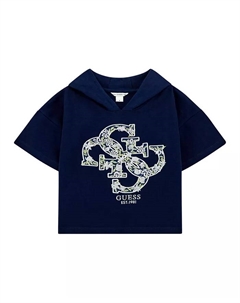 Худи с капюшоном и короткими рукавами для девочек, синий Guess