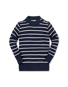 Детский свитер с длинными рукавами и воротником-стойкой с золотыми пуговицами для девочек, органический, синий Hope & henry