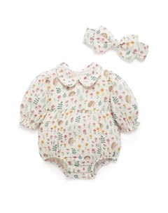 Комплект боди и бант для девочек, белый Purebaby