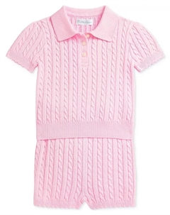 Детский комплект для девочек: поло с мелкой резинкой и шорты, розовый Polo ralph lauren
