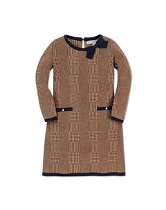 Платье-свитер с длинным рукавом и бантом в технике интарсии для девочек, органический хлопок, коричневый Hope & henry