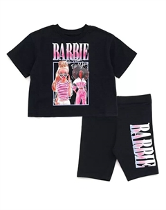 Детский комплект для девочек: укороченная футболка-боксер и шорты для велоспорта, черный Barbie