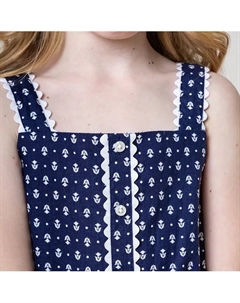 Детский льняной ромпер с ажурной отделкой и застежкой на пуговицы для девочек, Kids, синий Hope & henry