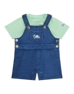 Комплект для мальчиков: футболка и вязаный джинсовый комбинезон (2 предмета), зеленый Guess