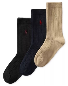 Носки широкие ребристые для мальчиков Little & Big Boys, набор из 3 пар, коричневый/бежевый Polo ralph lauren