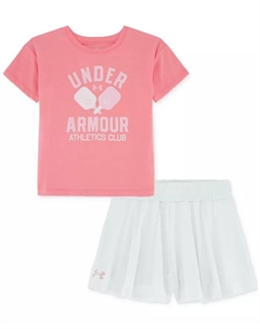 Детский комплект для девочек: футболка и шорты с расклешенными ножками в стиле многослойности, 2 предмета, розовый Under armour
