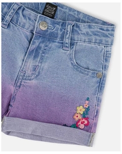 Джинсовые шорты для девочек с манжетами и цветочной вышивкой, синие - Toddler|Child, синий Deux par deux