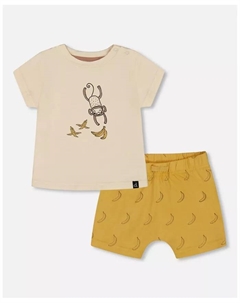 Комплект для мальчиков из органического хлопка с принтом: топ и шорты Yellow Bananas и цвета офф-уайт, белый Deux par deux