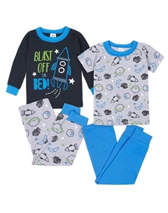 Детский пижамный комплект из хлопка для мальчиков, 4 предмета, облегающий крой, синий Gerber