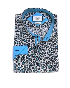 Детская рубашка для мальчиков с принтом леопарда, облегающего кроя, бирюзового цвета, синий Elie balleh