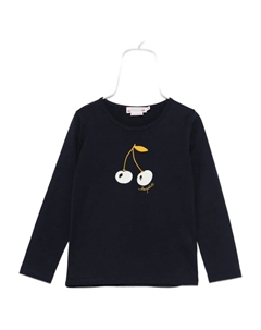 Топ с длинными рукавами и принтом вишни, синий Bonpoint