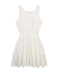 Платье из хлопкового джерси с вышивкой и ажурными деталями для девочек - подростковый размер, белый Ralph lauren