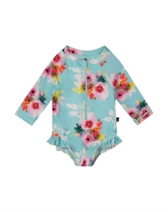 Детский цельнокроеный рашгард с принтом и рюшами для девочек - Little Kid, синий Deux par deux