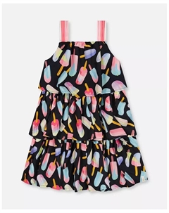 Платье для девочки с принтом и ярусами Ice Lollipops And Black - для малышек/детей, черный Deux par deux