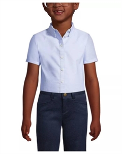 Блуза с коротким рукавом Oxford для девочек старшего возраста, синий Lands' end
