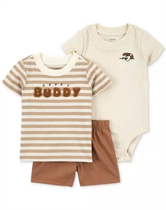 Детский набор для мальчиков Happy Buddy: футболка, боди и шорты в полоску, 3 предмета, коричневый Carter`s