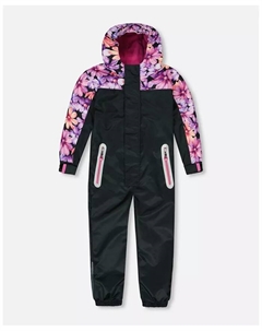 Комбинезон для девочки на межсезонье черный с розовыми и оранжевыми цветами - Toddler|Child Deux par deux